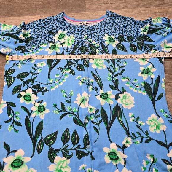 Isaac Mizrahi Live! Blue Floral Print Crew Neck Button Front Cardigan - Picture 5 of 7